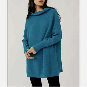 FREE PEOPLE ELECTRIC TEAL OTTOMAN SLOUCHY RIBBED TUNIC SWEATER